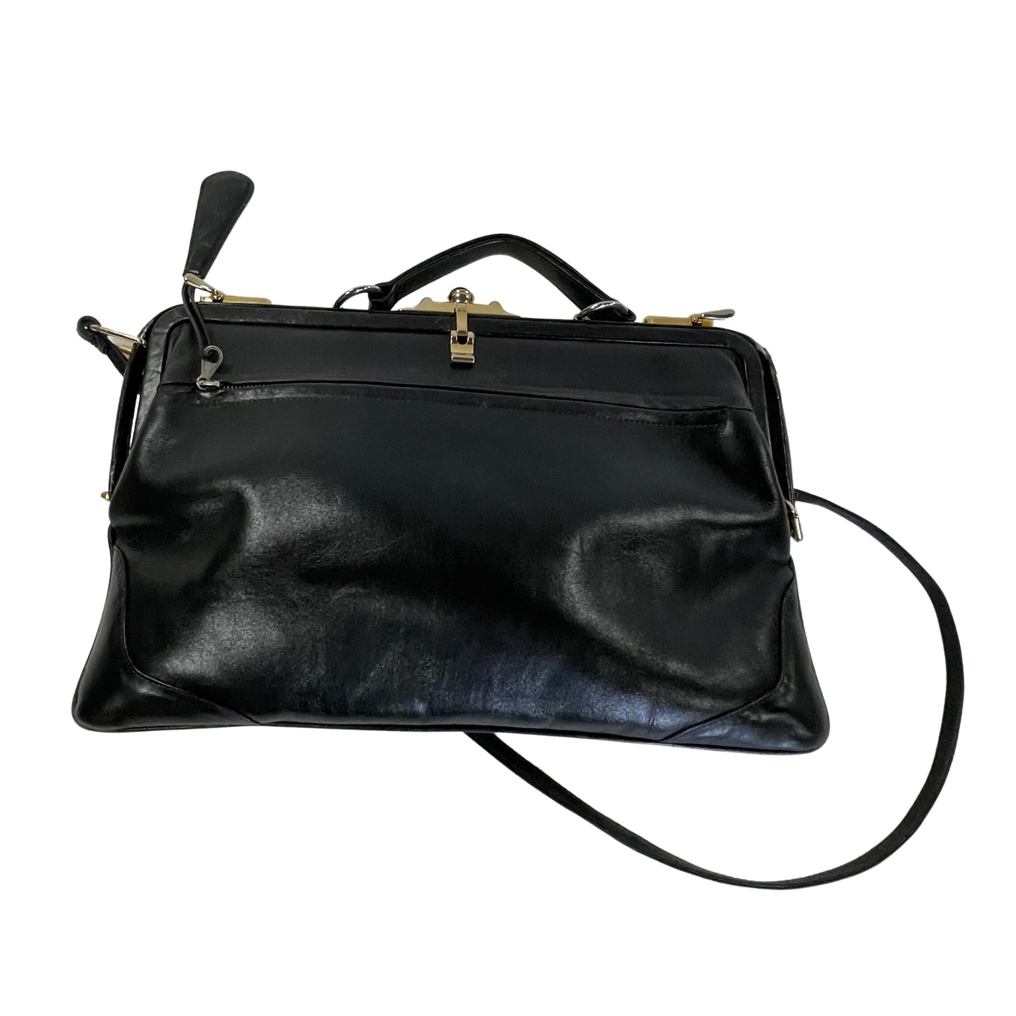 Bottega Veneta Vintage Black Leather Hard Frame Doctor Top Handle Bag For Sale 2