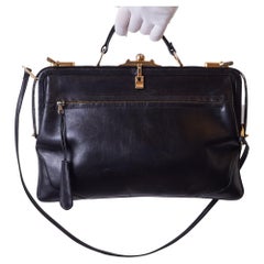 Bottega Veneta Vintage Black Leather Hard Frame Doctor Top Handle Bag