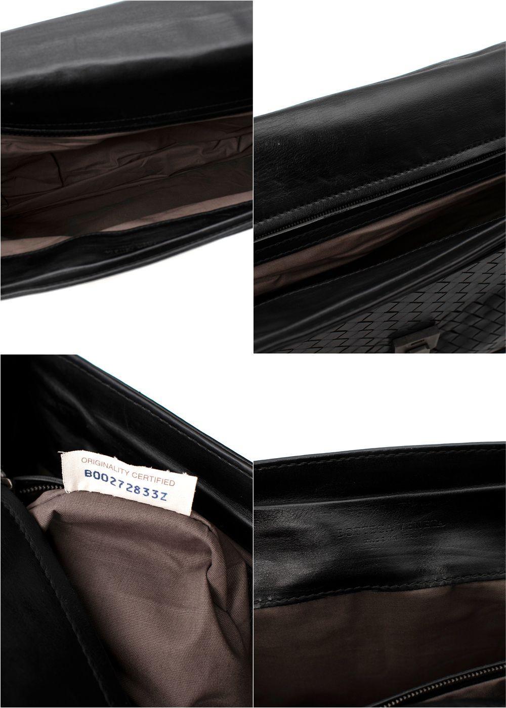 Bottega Veneta Bolso de negocios Vintage de piel negra Intrecciato en venta 5