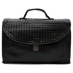 Bottega Veneta Bolso de negocios Vintage de piel negra Intrecciato