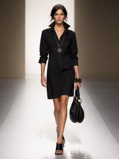 Bottega Veneta Vintage Black Wool Shirtwaist Dress Size 42 Circa 2000s