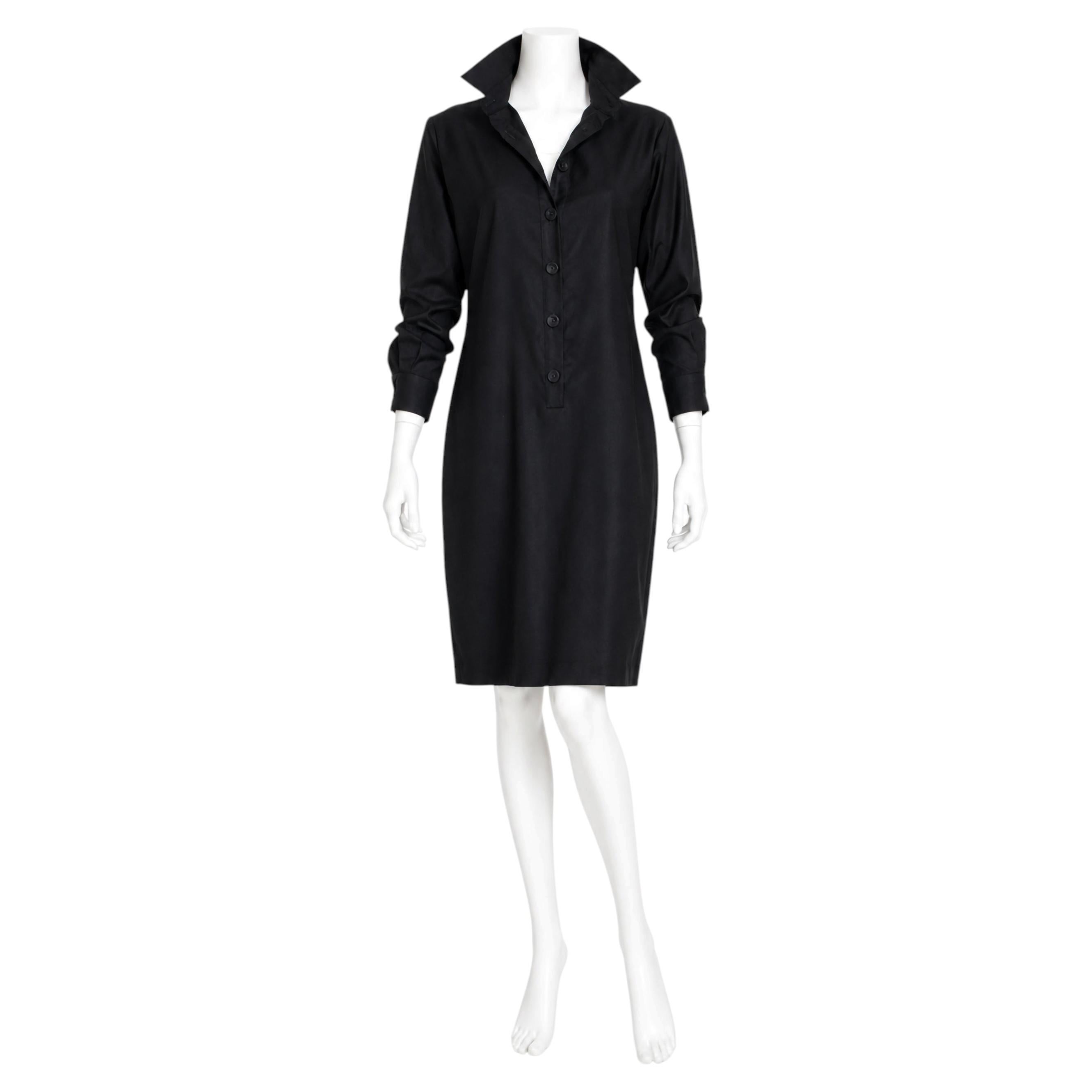 Bottega Veneta Vintage Schwarz Wolle Shirtwaist Kleid Größe 42 CIRCA 2000s