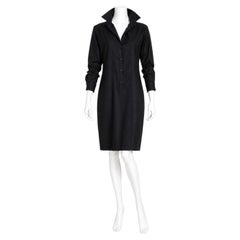 Bottega Veneta Vintage Black Wool Shirtwaist Dress Size 42 Circa 2000s