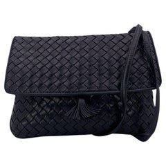 Bottega Veneta Vintage Blue Woven Intrecciato Tassel Crossbody Bag