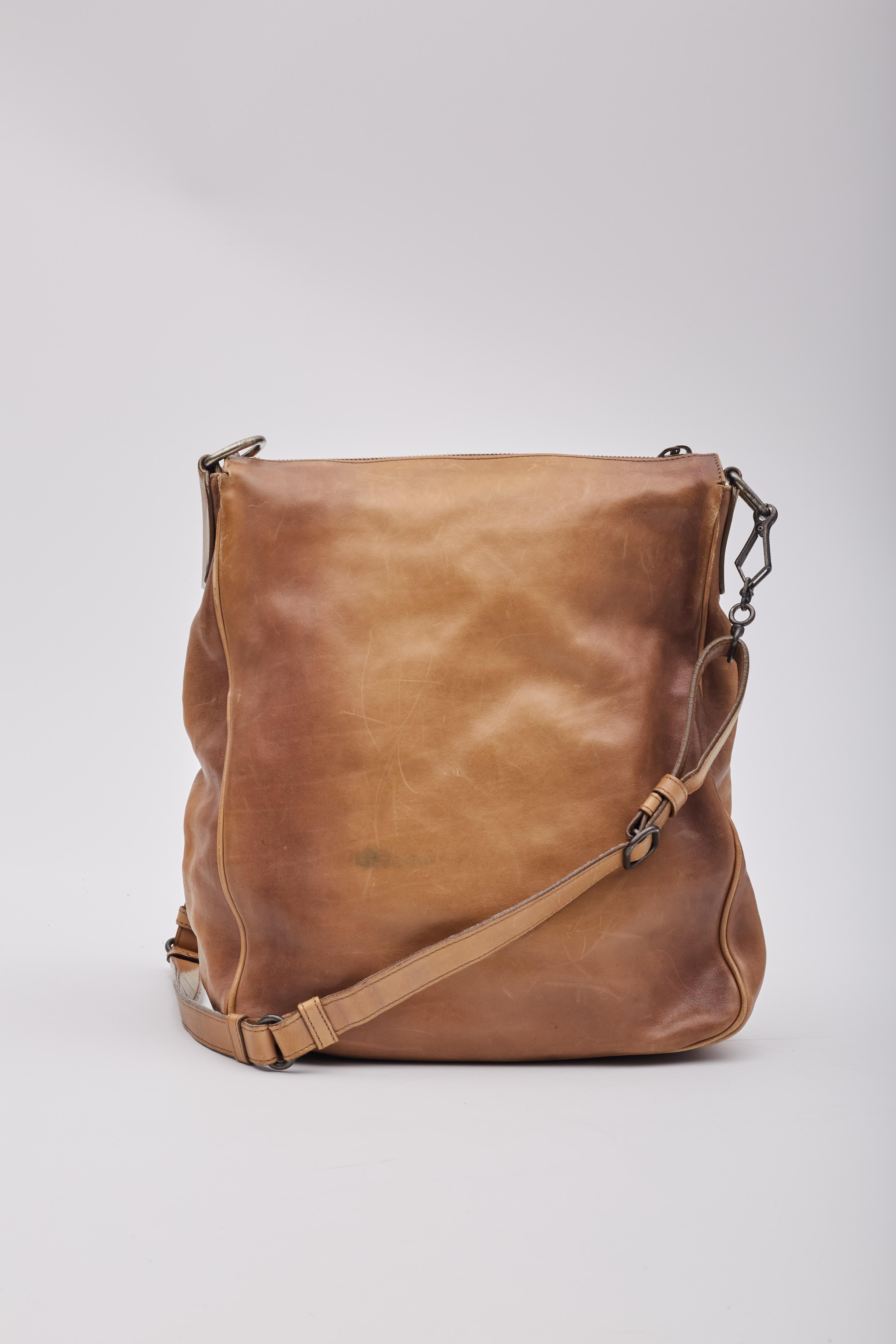 Men's Bottega Veneta Vintage Caramel Leather Intrecciato Messenger Bag