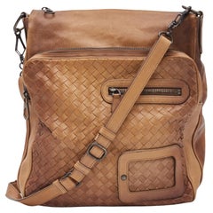 Bottega Veneta Vintage Caramel Leather Intrecciato Messenger Bag