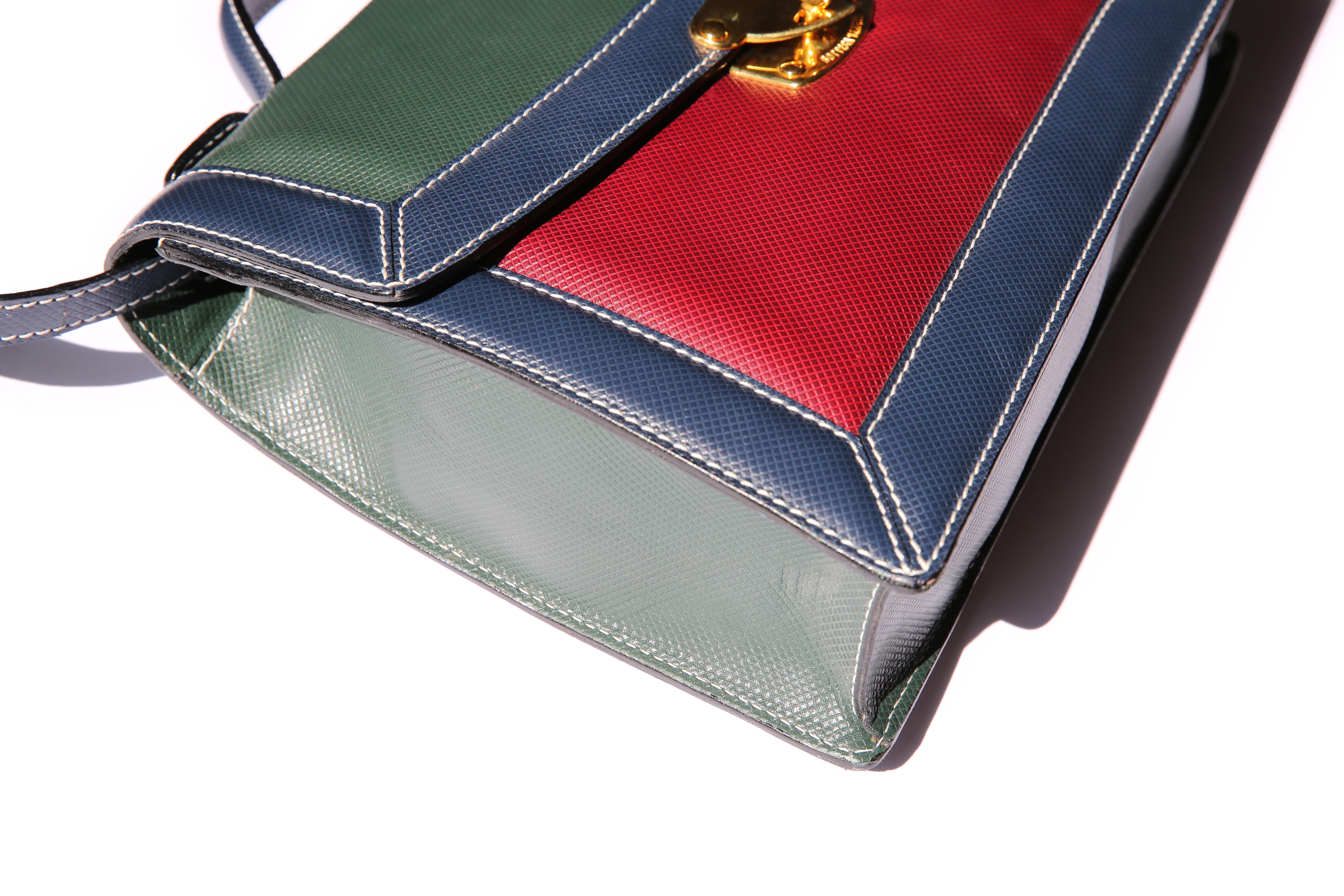 Bottega Veneta vintage color block top handle embossed trapezoidal satchel bag 6