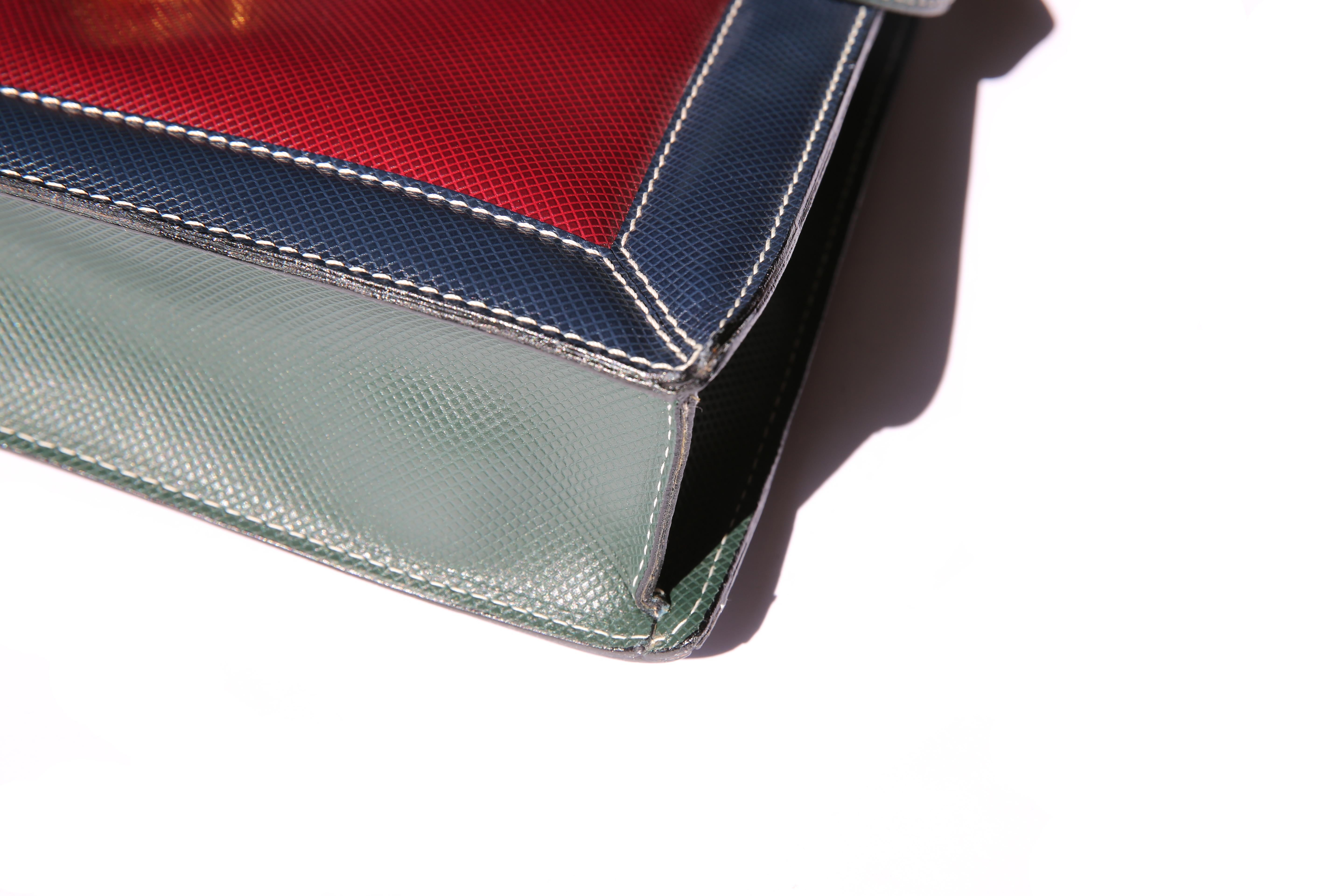 Bottega Veneta vintage color block top handle embossed trapezoidal satchel bag 7