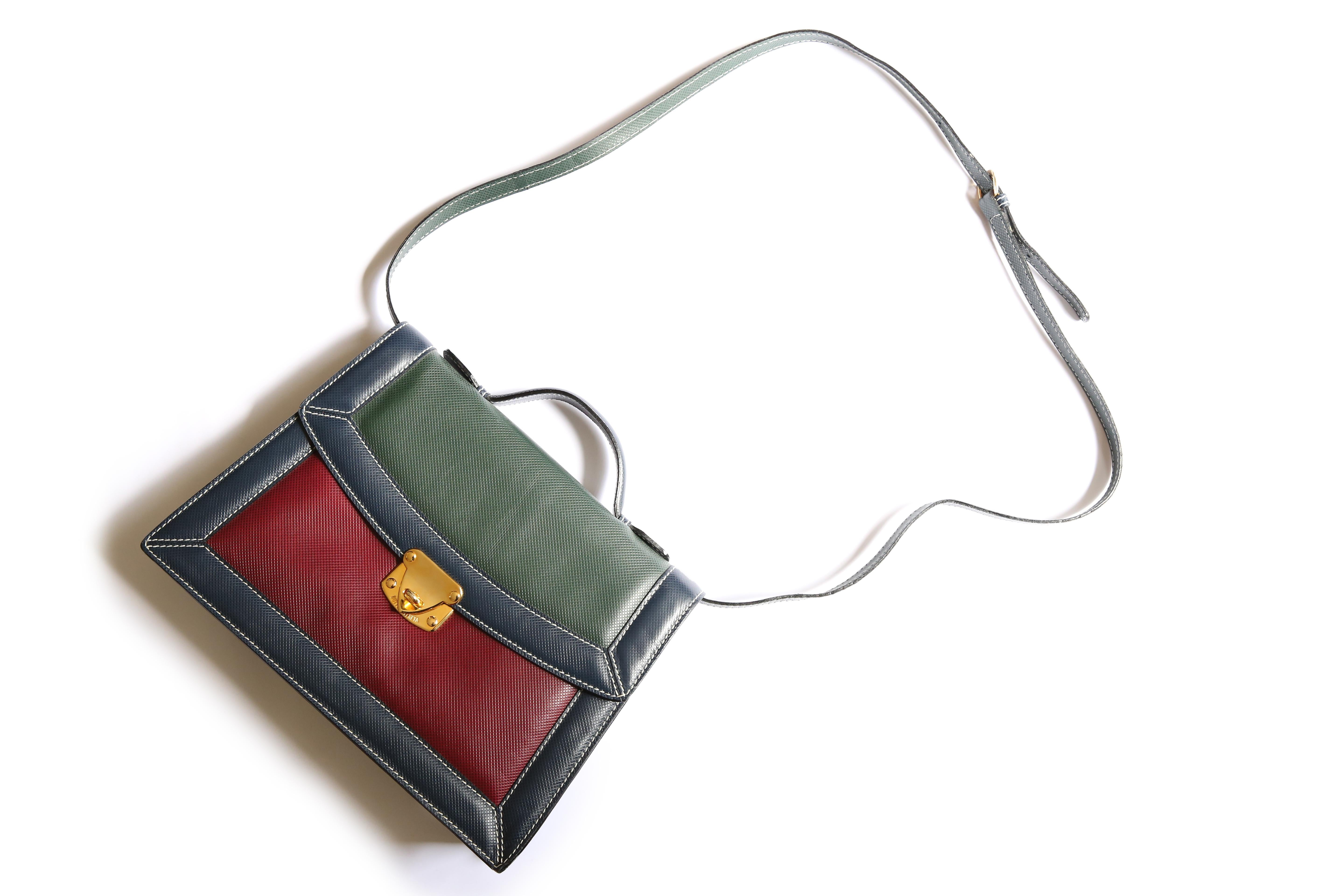 Bottega Veneta vintage color block top handle embossed trapezoidal satchel bag 1