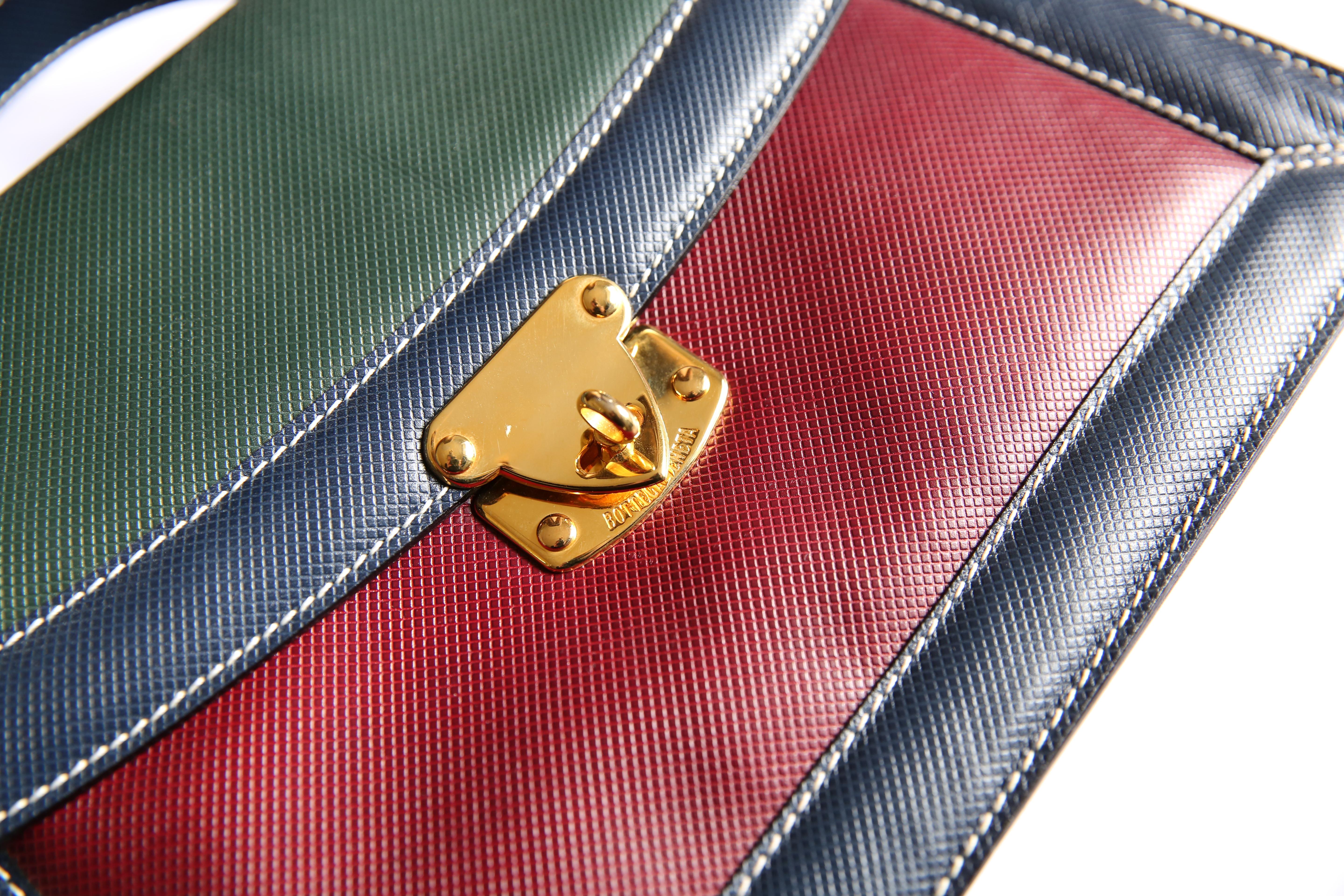 Bottega Veneta vintage color block top handle embossed trapezoidal satchel bag 4