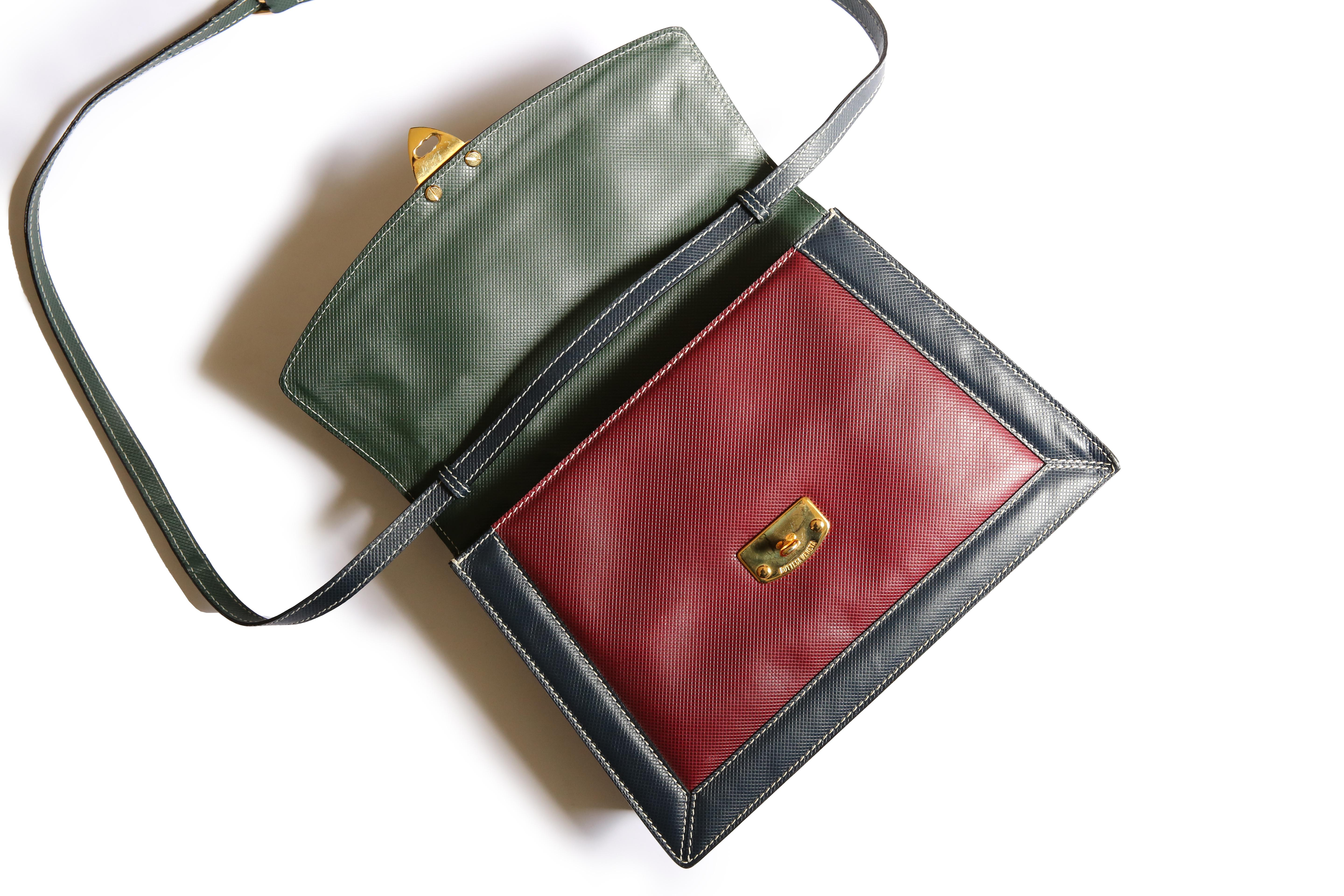 Bottega Veneta vintage color block top handle embossed trapezoidal satchel bag 5