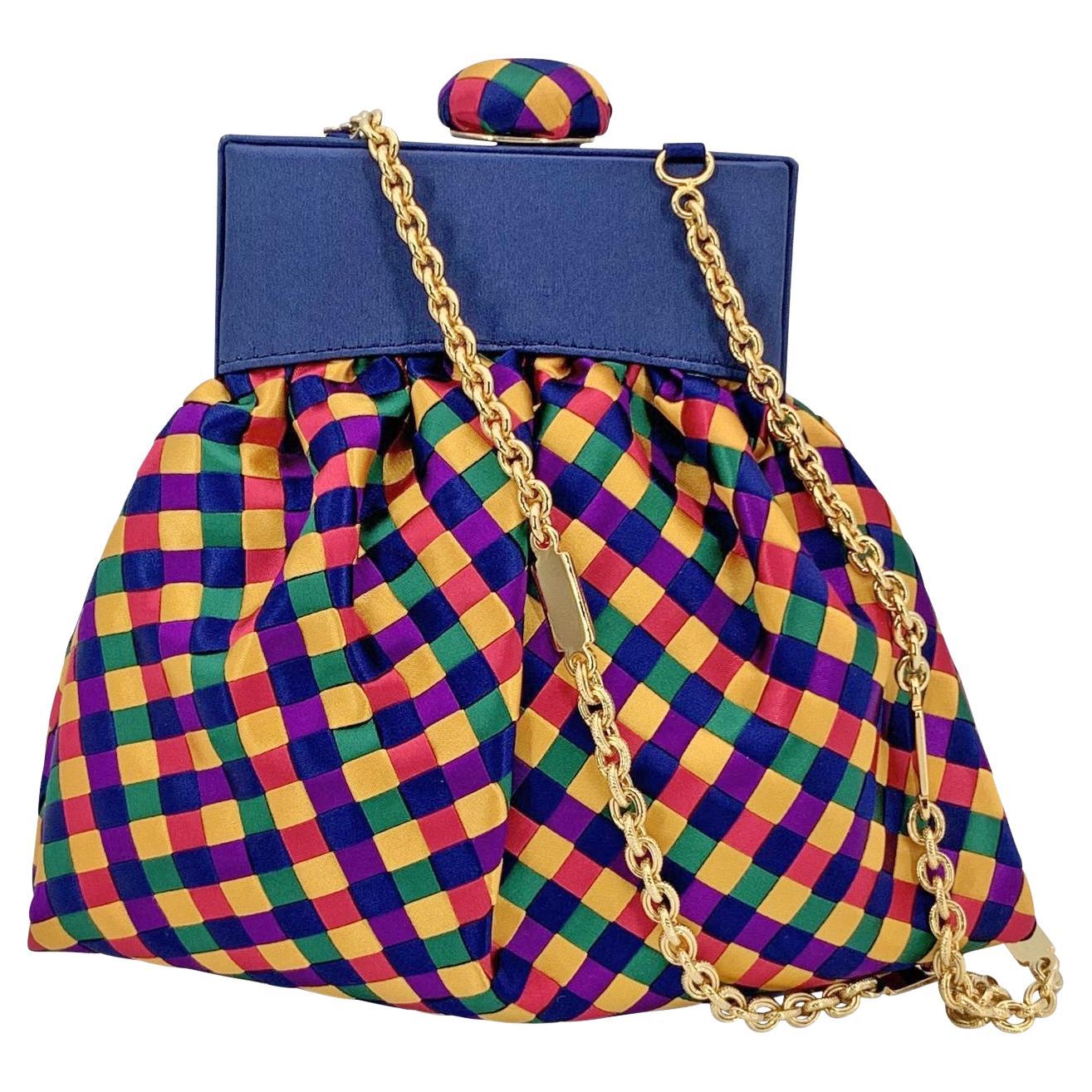 Bottega Veneta Vintage Harlekin Multicolor Umhängetasche aus gewebtem Satin