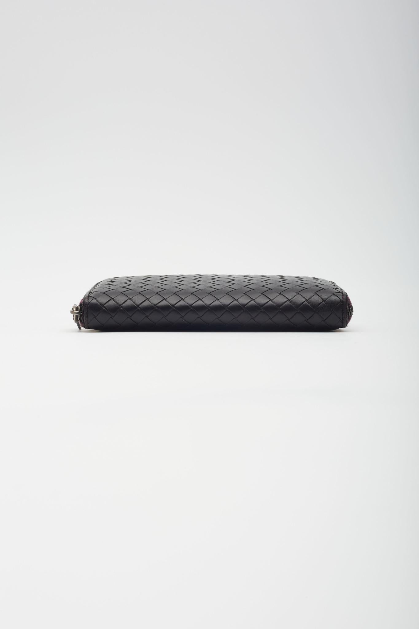 Women's Bottega Veneta Vintage Intrecciato Black Intrecciato Zip Wallet