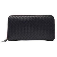 Bottega Veneta Vintage Intrecciato Black Intrecciato Portefeuille à fermeture éclair