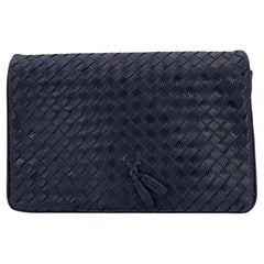 Bottega Veneta Vintage Navy Blue Intrecciato Woven Leather Clutch Bag