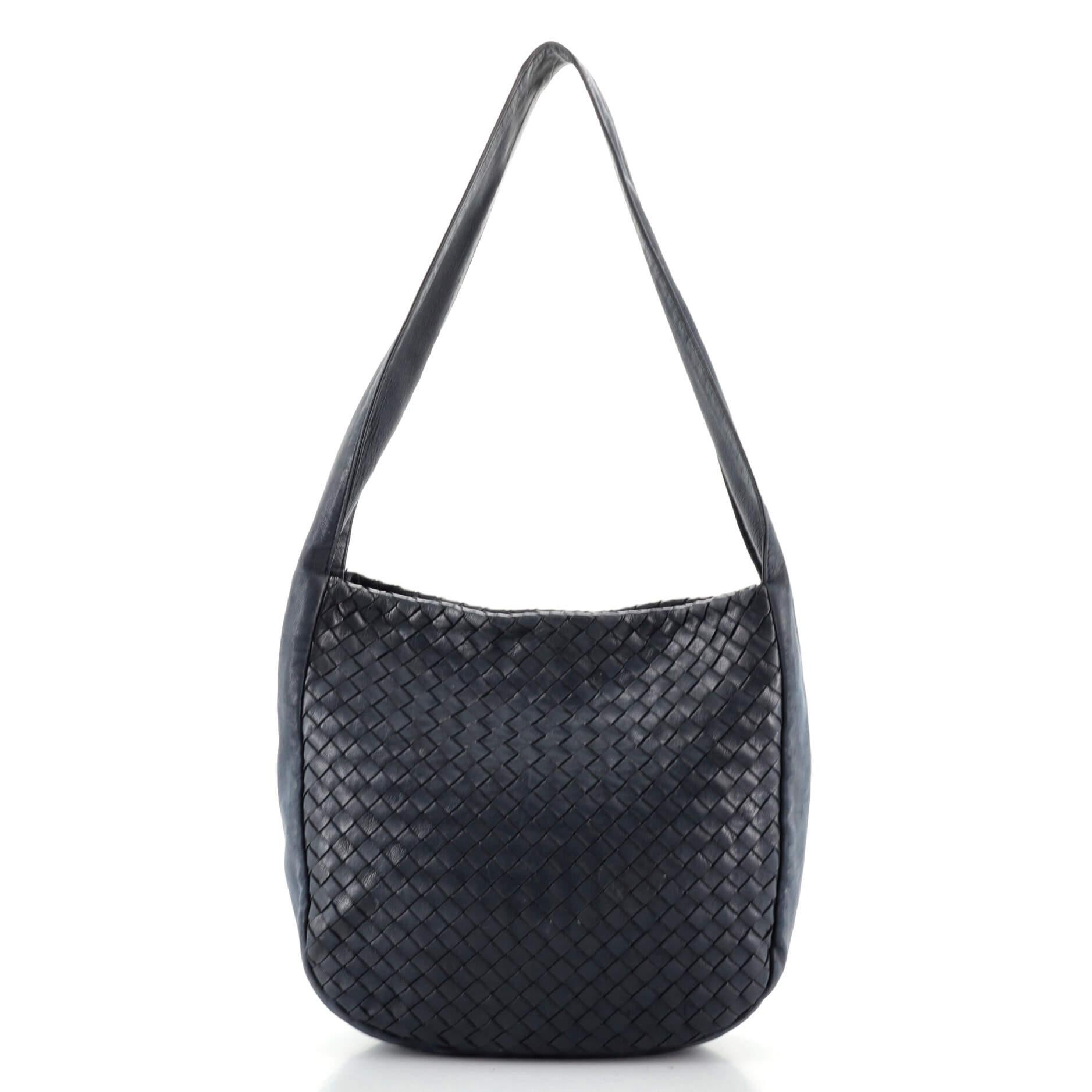 Black Bottega Veneta Vintage Open Messenger Bag Intrecciato Leather Medium
