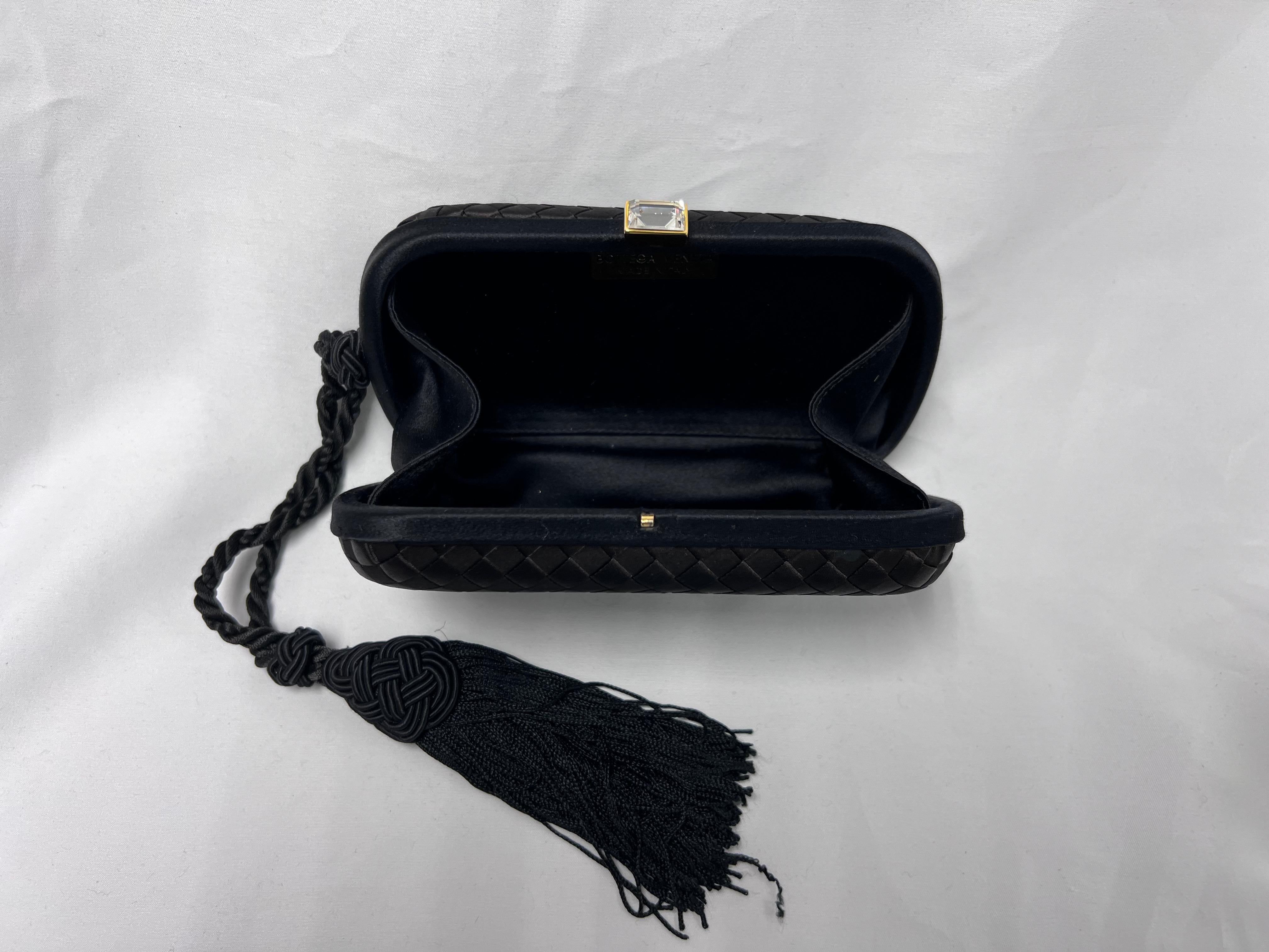 Black Bottega Veneta Vintage Satin Intrecciato Box Clutch