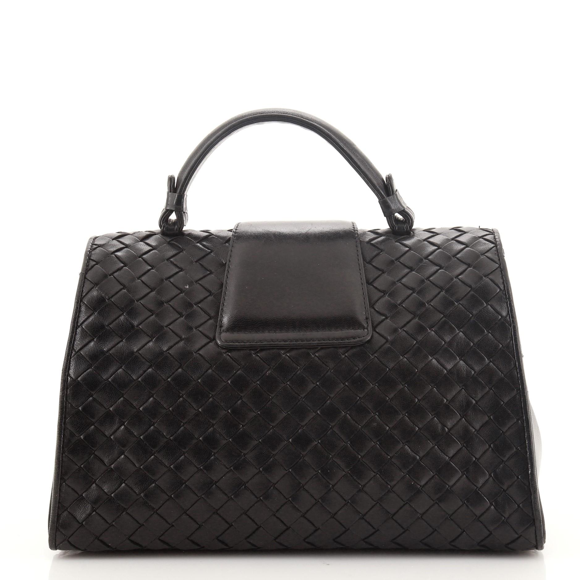 Vintage Turnlock Top Handle Tasche Intrecciato aus Leder von Bottega Veneta im Zustand „Gut“ in NY, NY