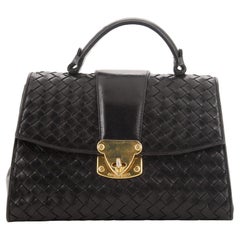 Bottega Veneta Vintage Turnlock Top Handle Bag Intrecciato Leather