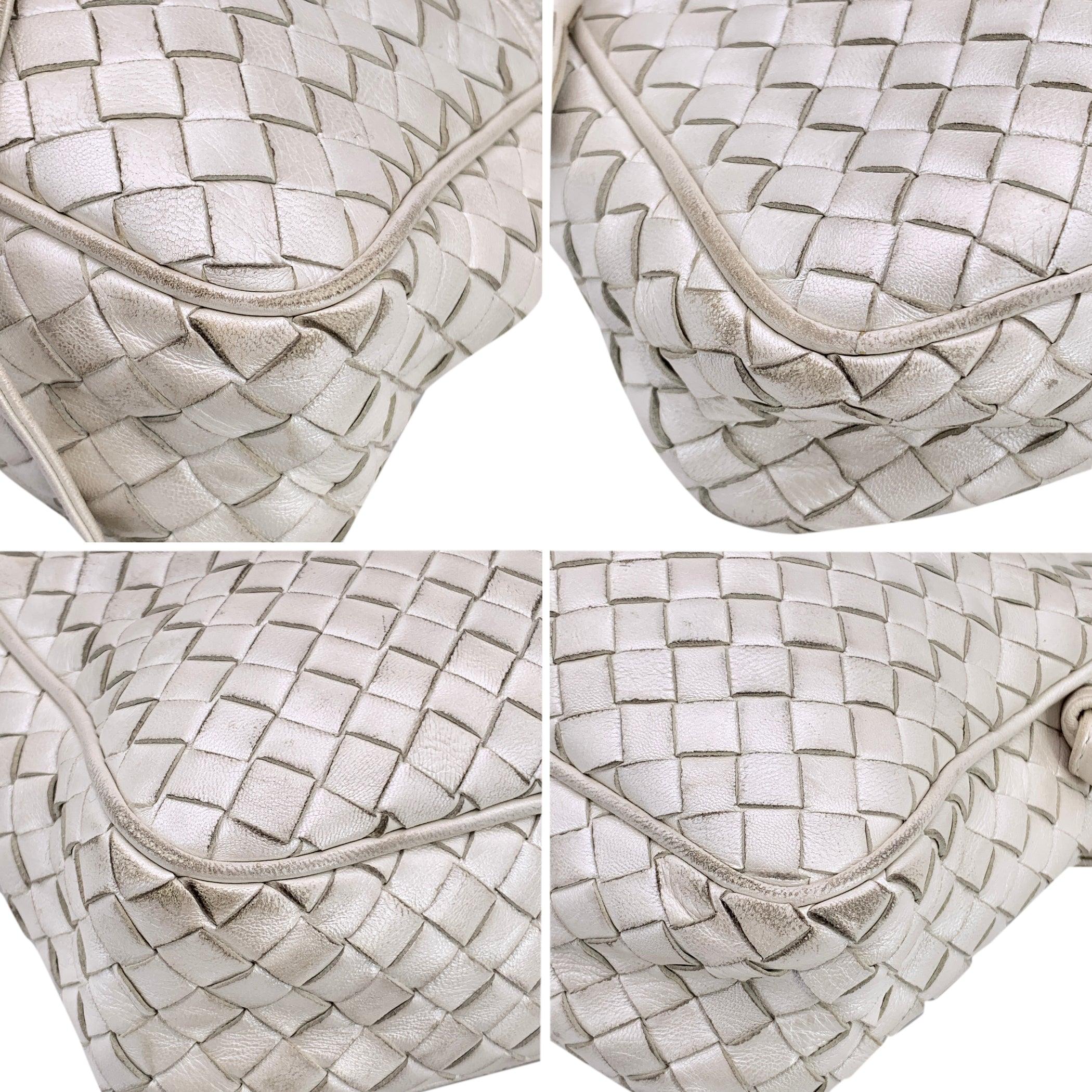 Women's Bottega Veneta Vintage White Pearly Intrecciato Nodini Shoulder Bag