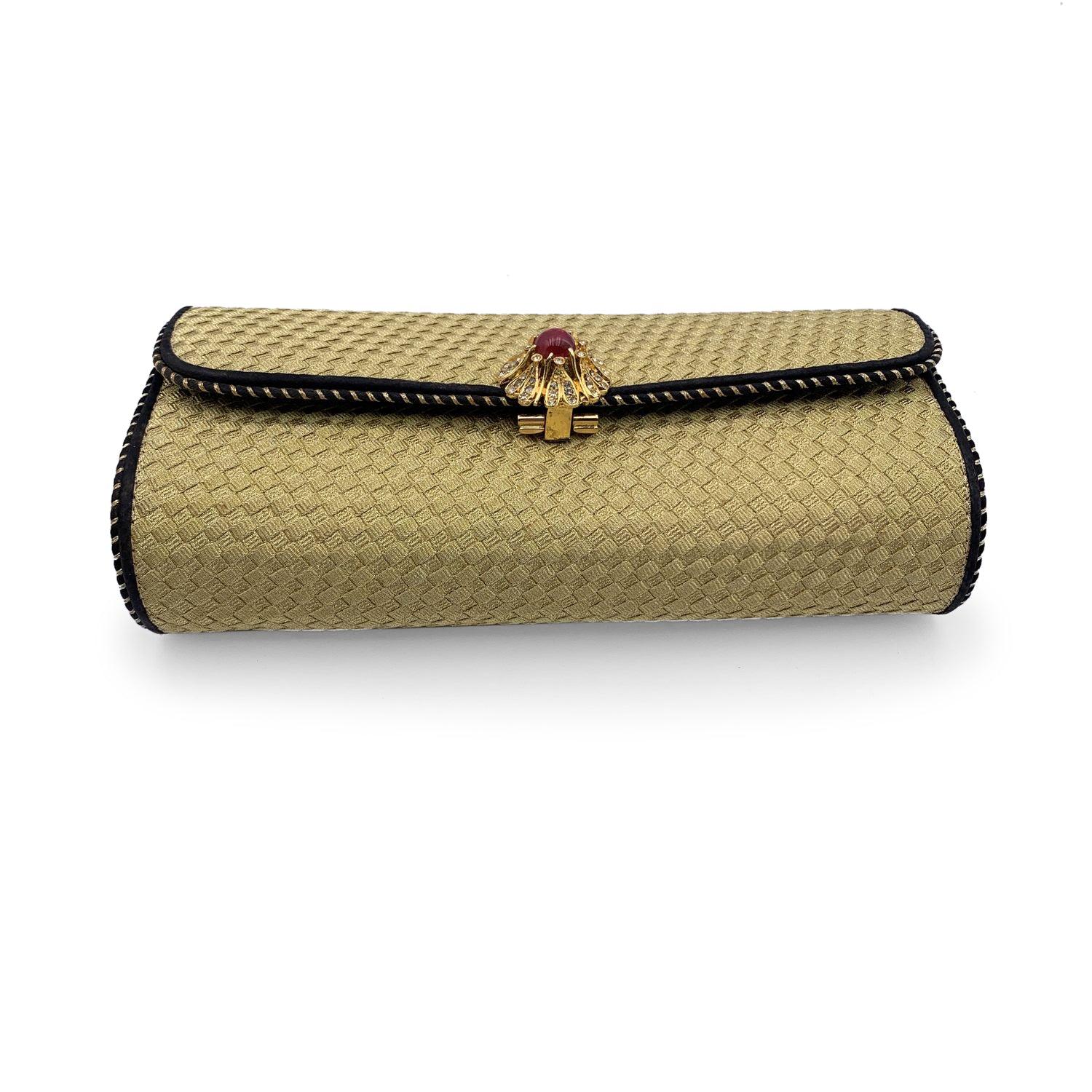 Bottega Veneta Vintage Woven Fabric Jeweled Evening Clutch Bag In Excellent Condition In Rome, Rome