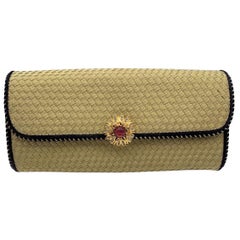 Bottega Veneta Vintage Woven Fabric Jeweled Evening Clutch Bag