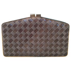 Bottega Veneta Retro Woven Grey Lizard and Leather Clutch 