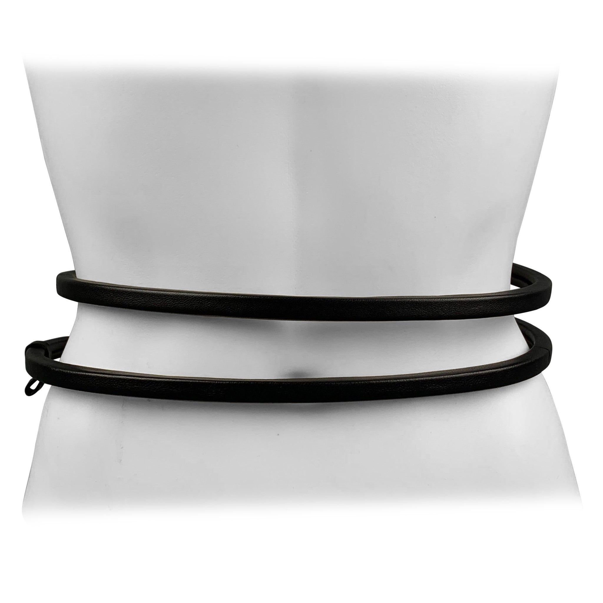 BOTTEGA VENETA Waist Size S Black Silver Leather Snake Belt