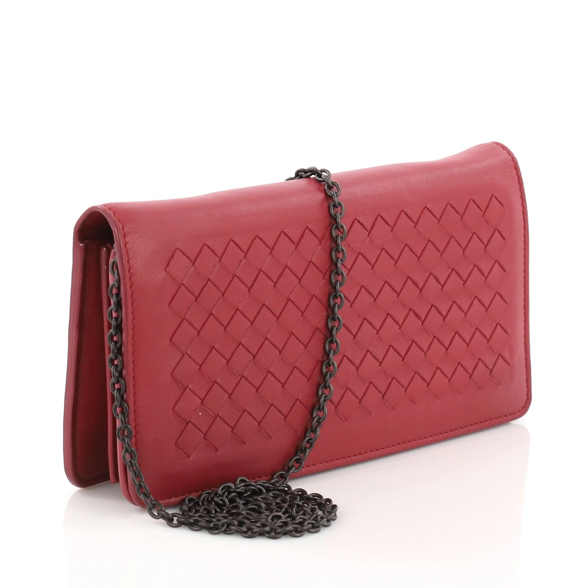 Bottega Veneta Wallet on Chain Intrecciato Nappa (Rot)