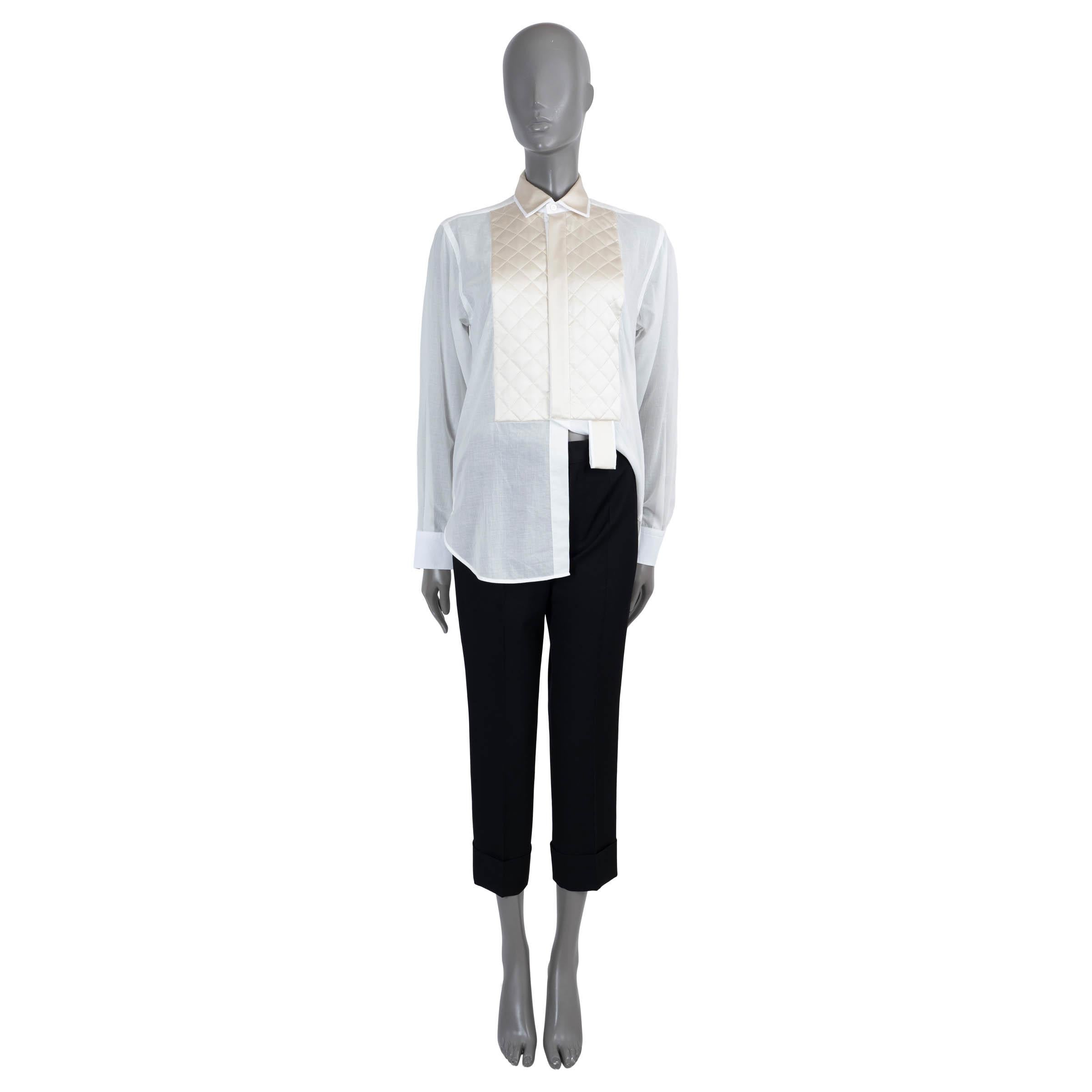 BOTTEGA VENETA algodón blanco 2019 SHEER QUILTED PLASTRON Camisa 36 XXS en Excelente estado para la venta en Zürich, CH