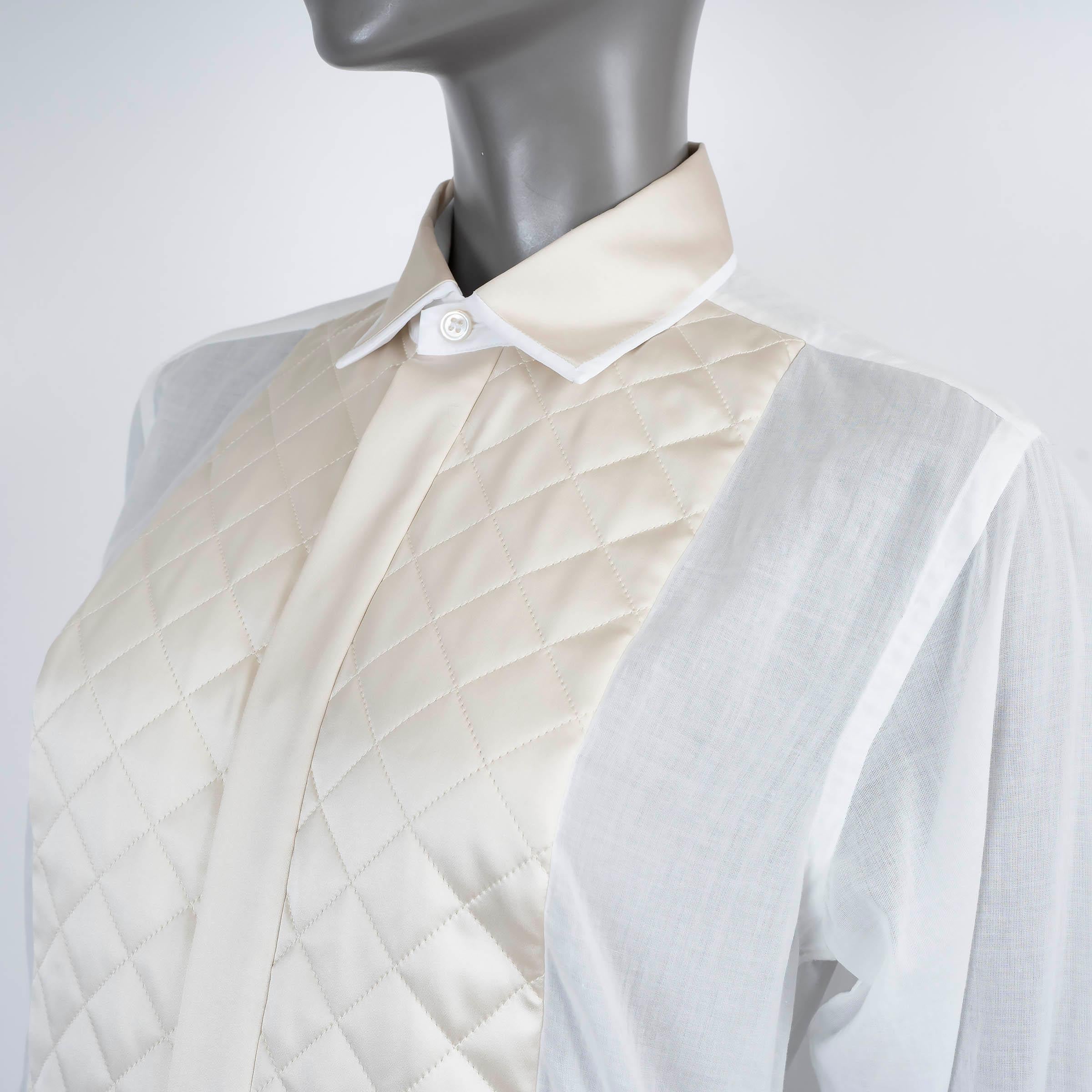 De las mujeres BOTTEGA VENETA algodón blanco 2019 SHEER QUILTED PLASTRON Camisa 36 XXS en venta