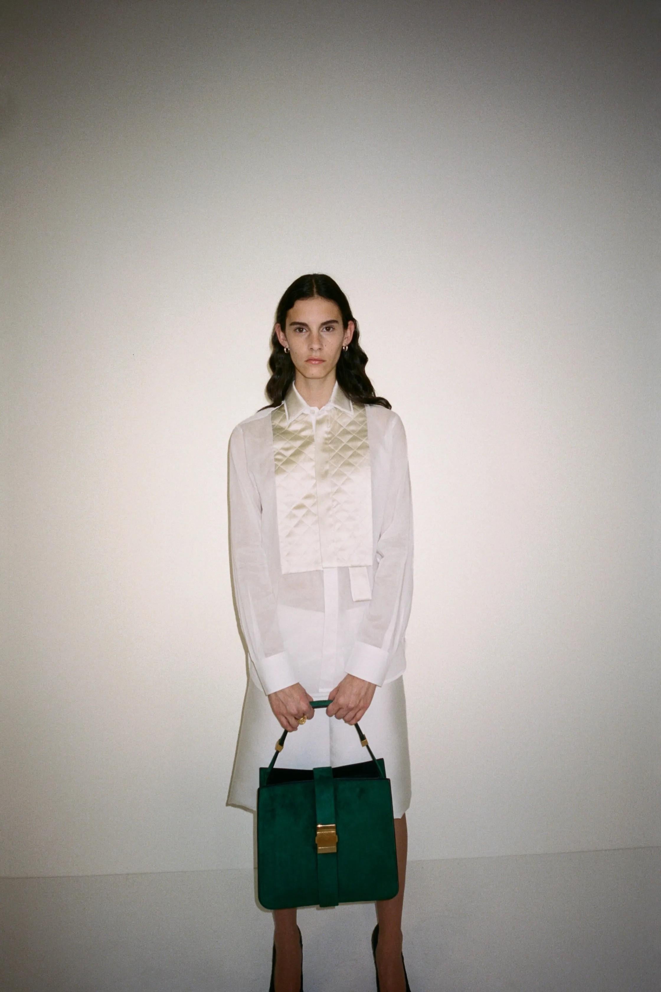 BOTTEGA VENETA algodón blanco 2019 SHEER QUILTED PLASTRON Camisa 36 XXS en venta 2