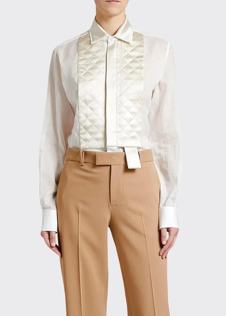 BOTTEGA VENETA algodón blanco 2019 SHEER QUILTED PLASTRON Camisa 36 XXS en venta 3