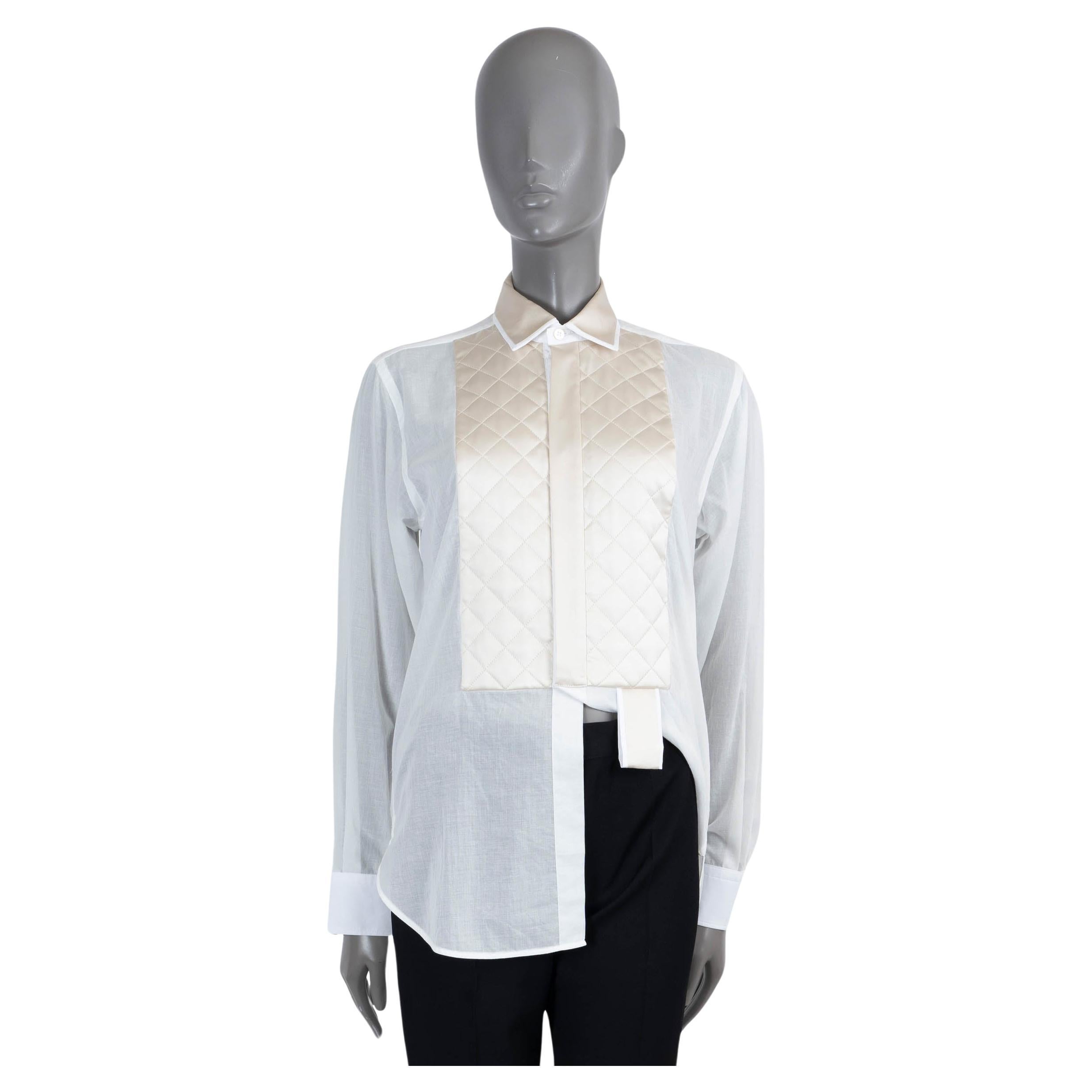 BOTTEGA VENETA algodón blanco 2019 SHEER QUILTED PLASTRON Camisa 36 XXS