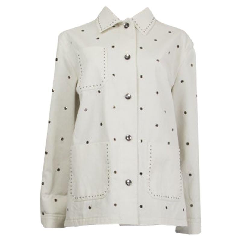 BOTTEGA VENETA white cotton EYELET DETAIL TWILL Jacket 44 L For Sale