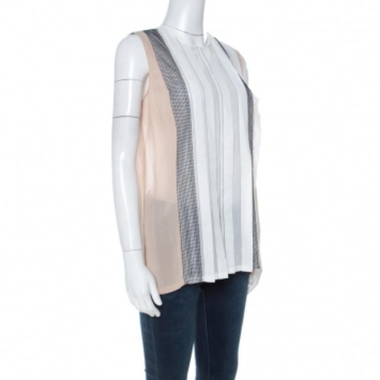 Bottega Veneta White Cotton Panelled Sleeveless Top S in vendita 1