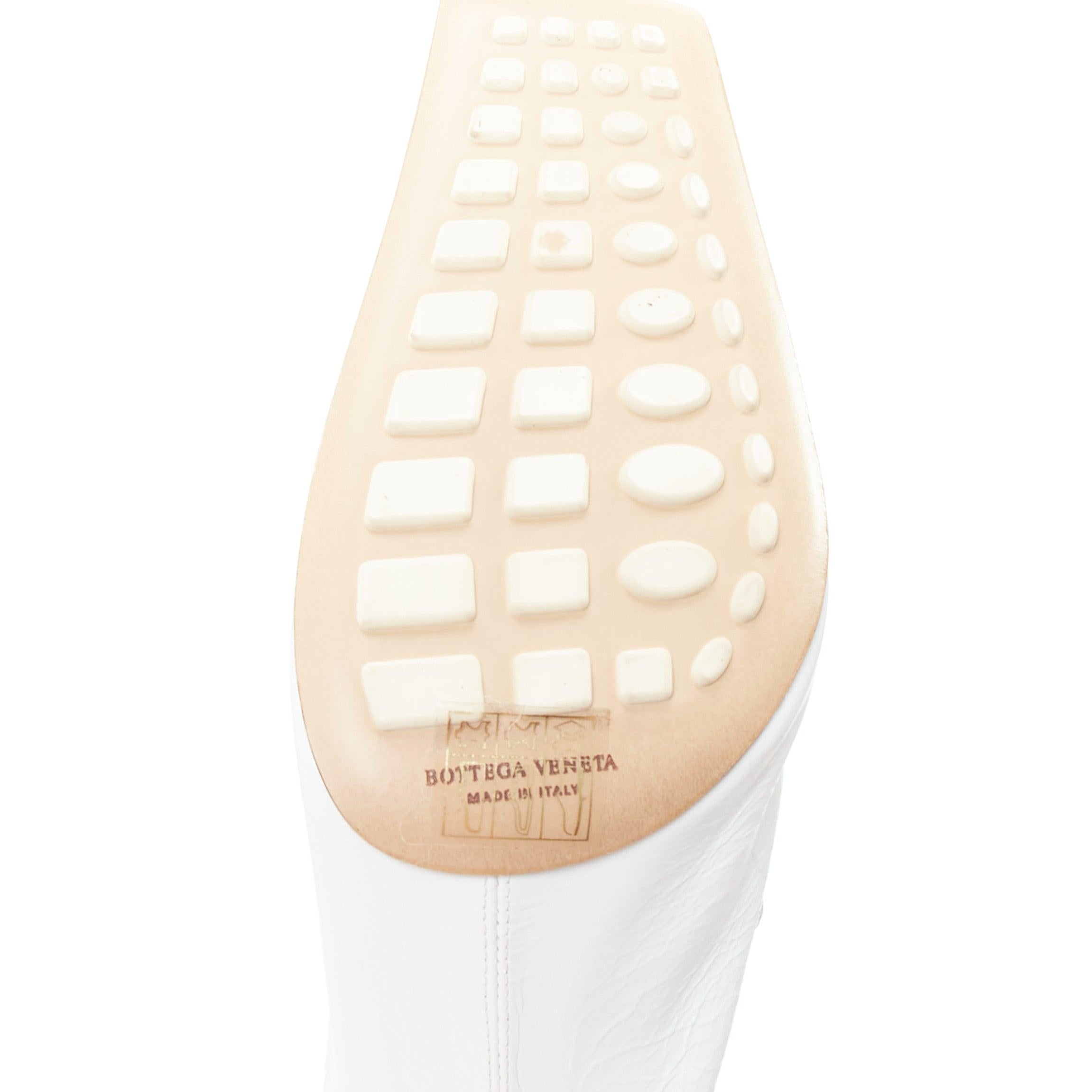 BOTTEGA VENETA white crinkled leather elastic square toe spool pumps EU38.5 4