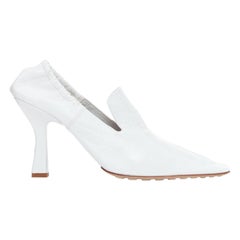 BOTTEGA VENETA white crinkled leather elastic square toe spool pumps EU38.5