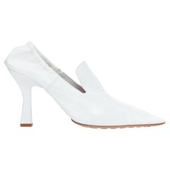 BOTTEGA VENETA white crinkled leather elastic square toe spool pumps EU38.5