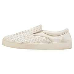 Bottega Veneta White Intrecciato Leather Dodger Slip On Sneakers Size 40