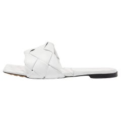 Bottega Veneta White Intrecciato Leather Lido Flat Slides Size 41.5