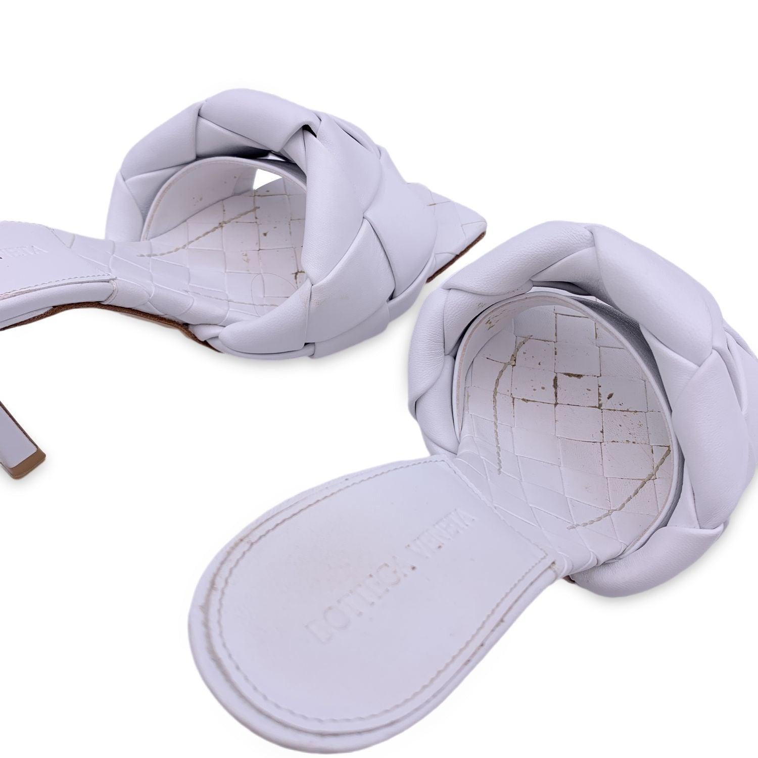 Bottega Veneta White Intrecciato Leather Lido Heeled Sandals Size 37.5 1