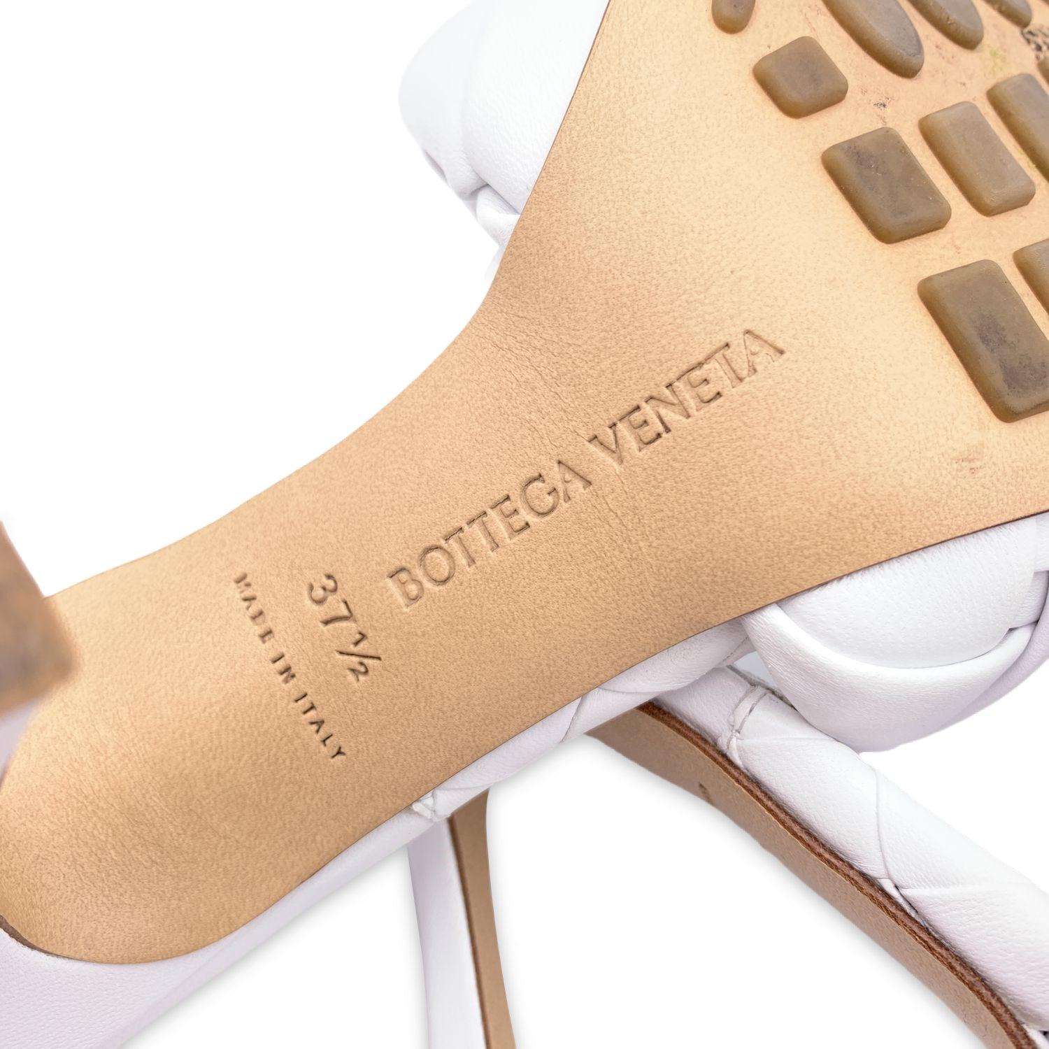 Bottega Veneta White Intrecciato Leather Lido Heeled Sandals Size 37.5 2