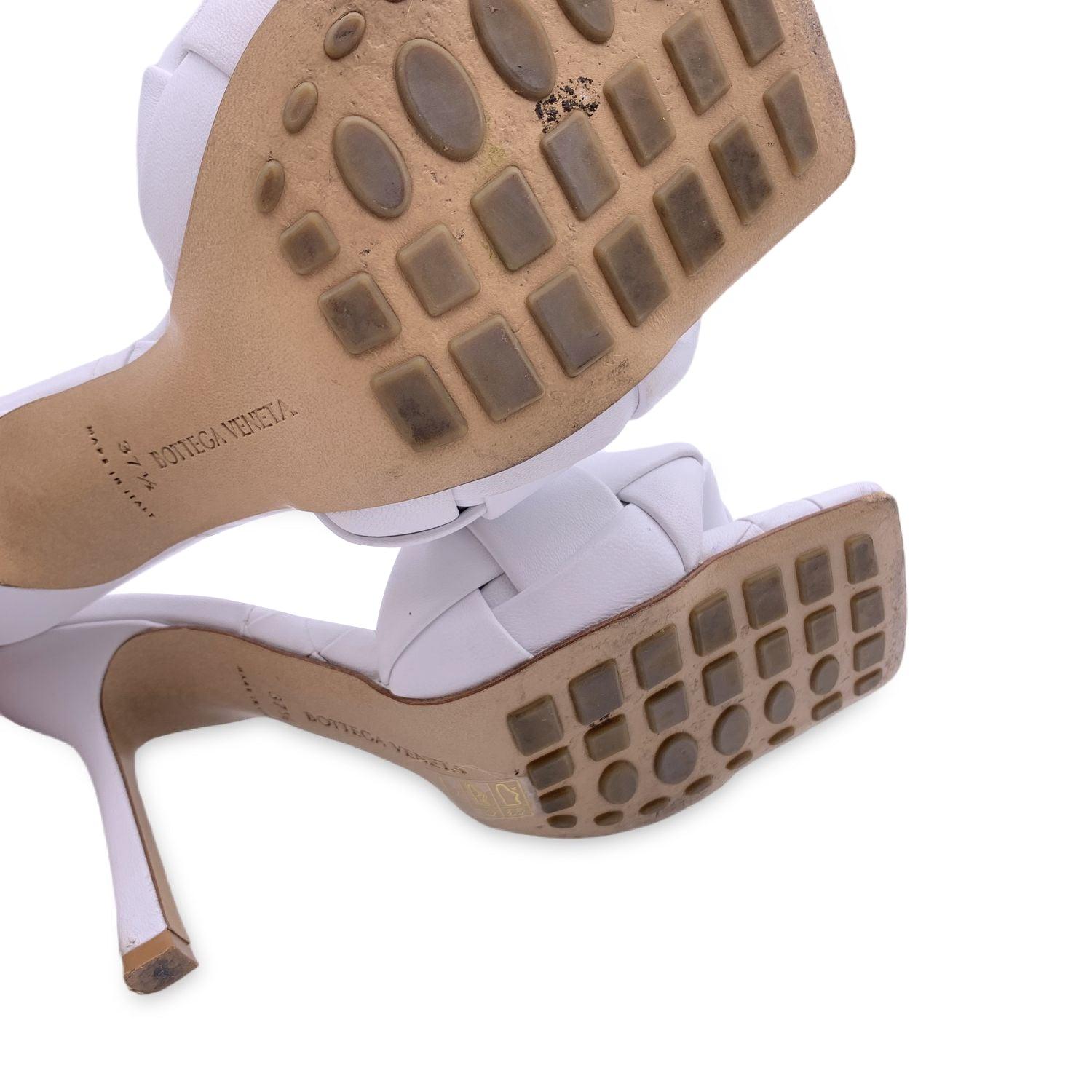 Bottega Veneta White Intrecciato Leather Lido Heeled Sandals Size 37.5 3