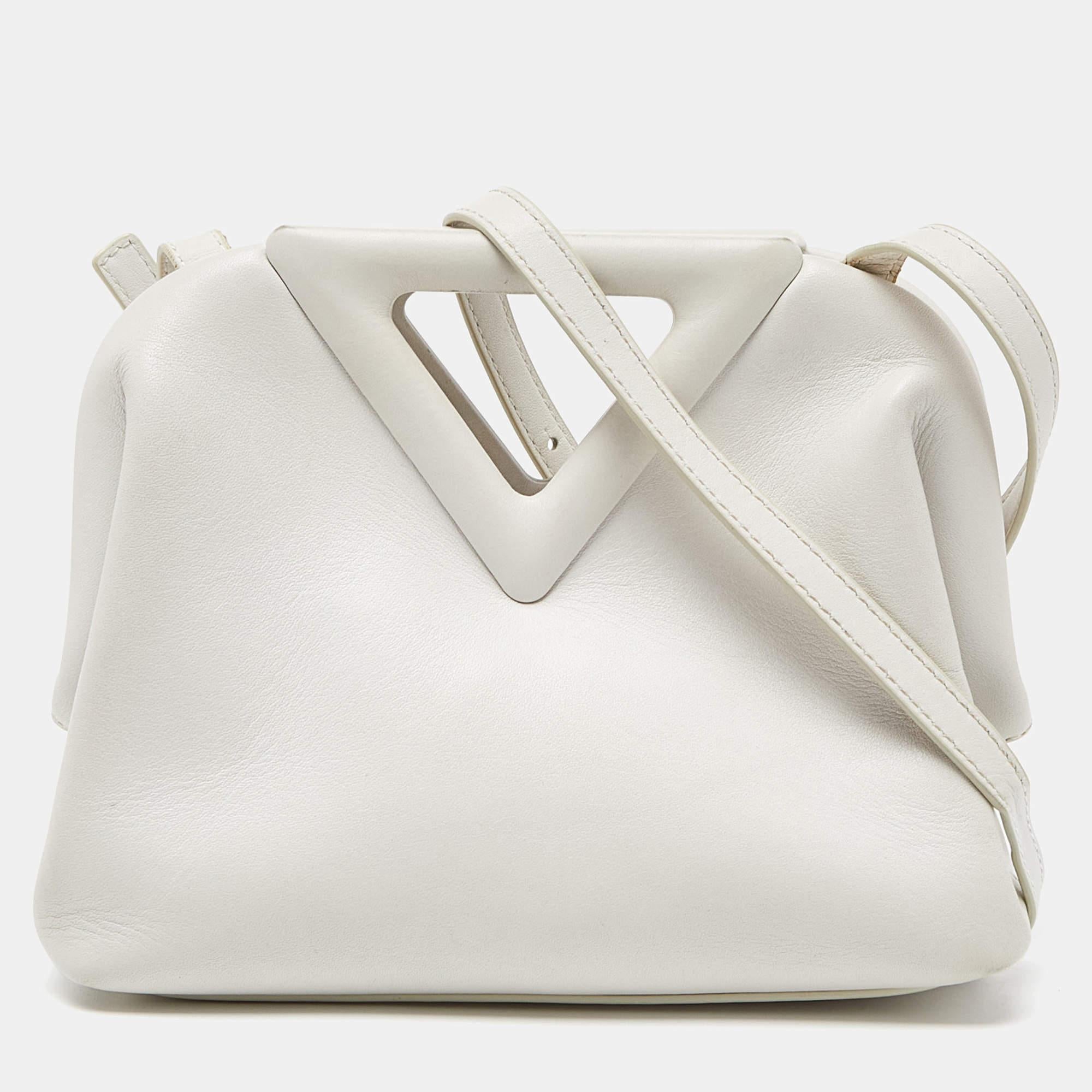 Bottega Veneta White Intrecciato Leather Point Shoulder Bag For Sale 7