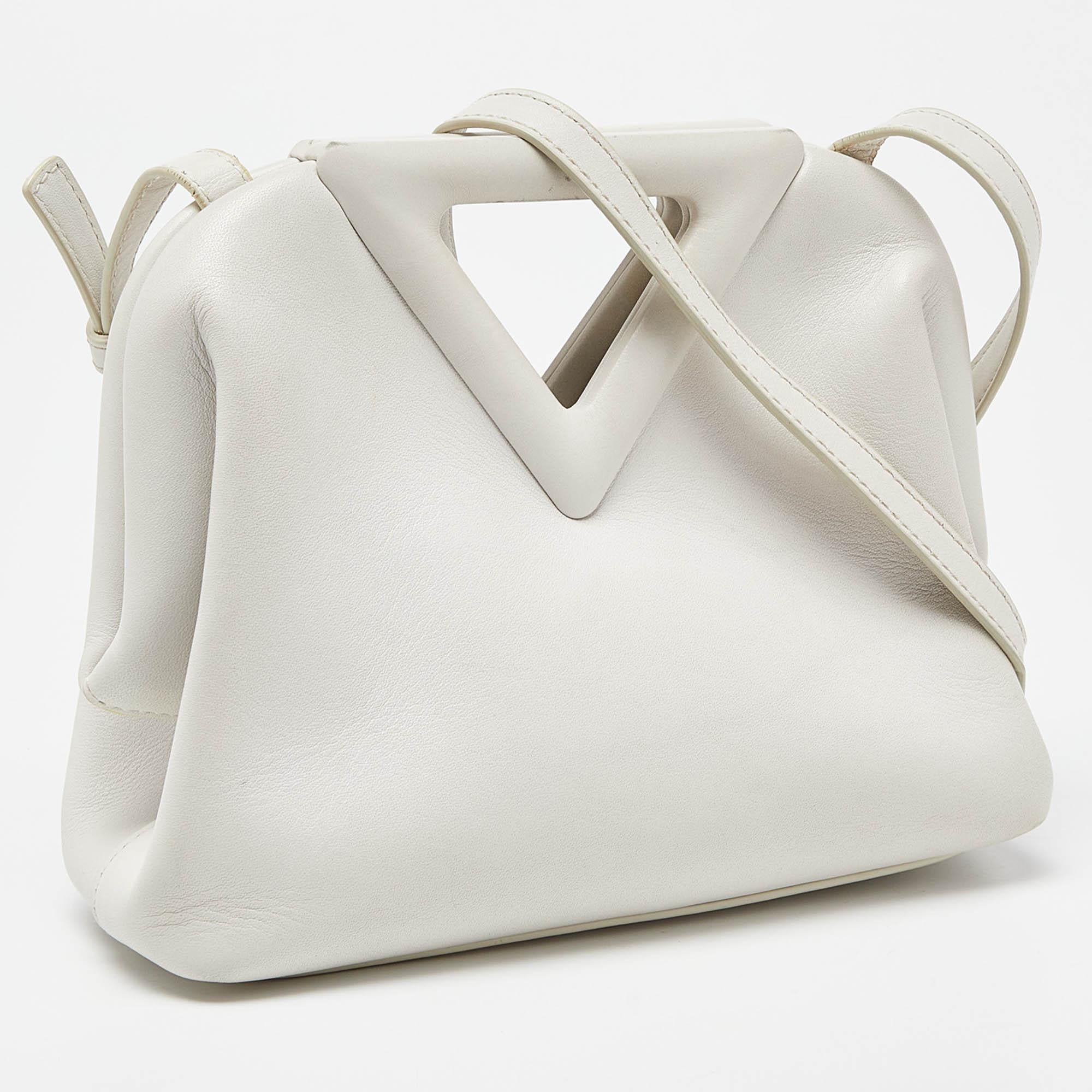 Gray Bottega Veneta White Intrecciato Leather Point Shoulder Bag