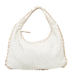 Bottega Veneta White Intrecciato Leather Small Veneta Hobo