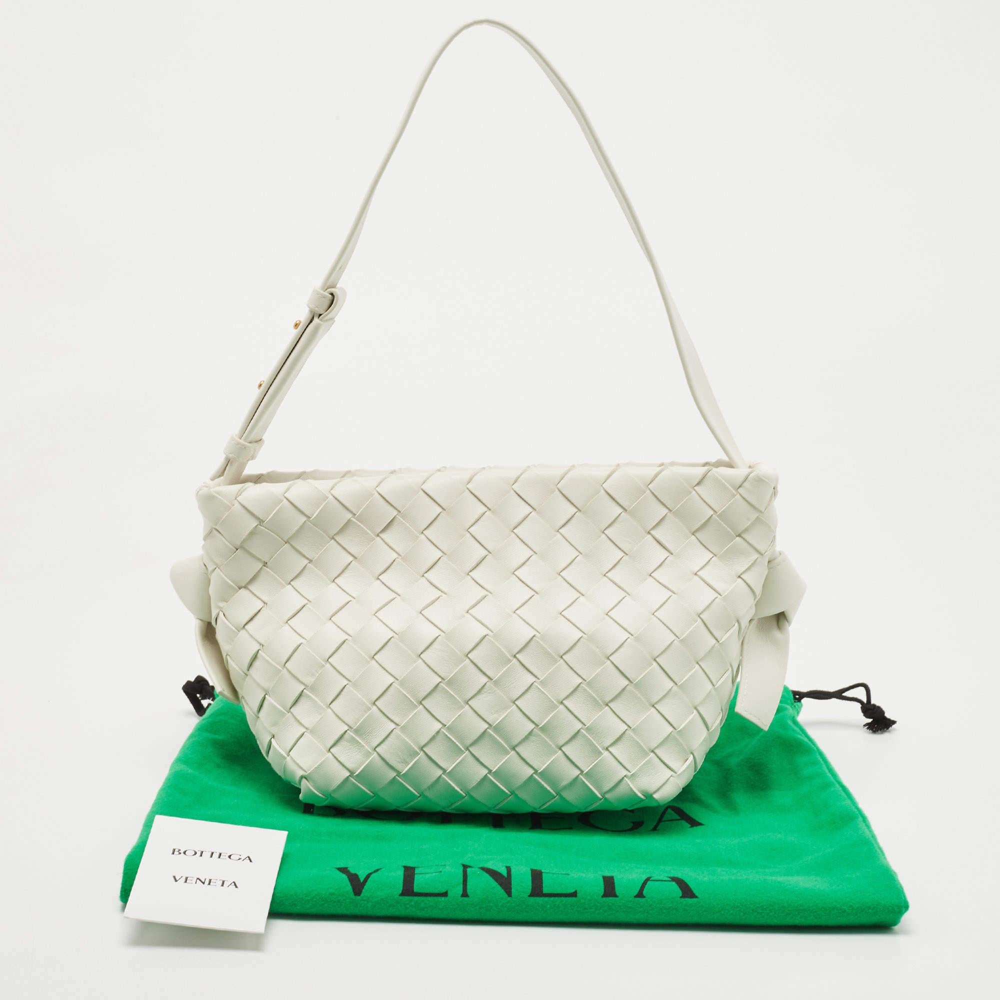 Bottega Veneta White Intrecciato Leather Tie Shoulder Bag 9