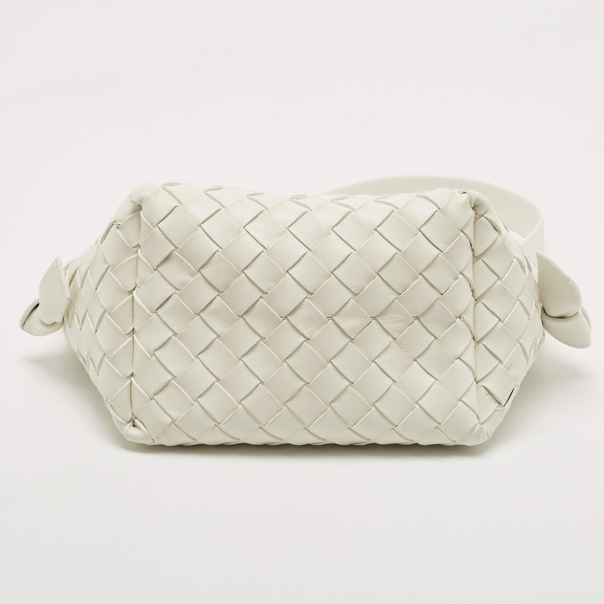 Bottega Veneta White Intrecciato Leather Tie Shoulder Bag 3