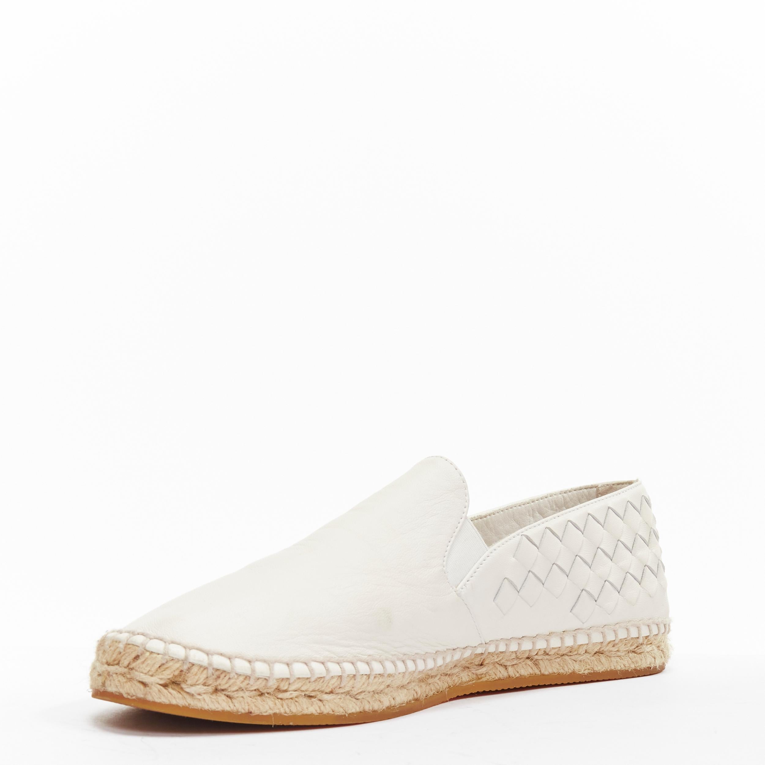 BOTTEGA VENETA white intrecciato woven leather espadrille flats shoes EU37 In Fair Condition For Sale In Hong Kong, NT
